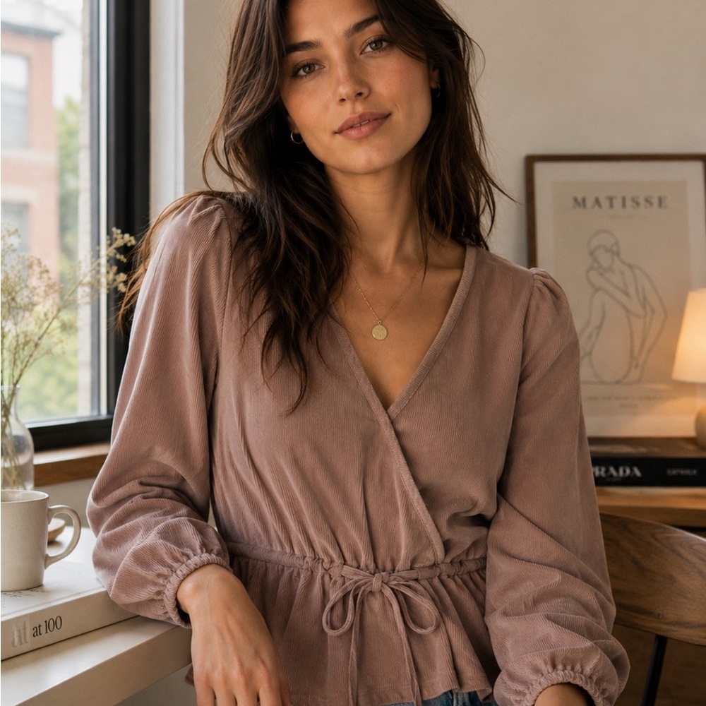 Madewell Women's Mauve Wrap Peplum Blouse
